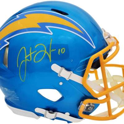 Justin Herbert Autographed Los Angeles Chargers Flash Blue Full Size Authentic Speed Helmet Beckett BAS COA